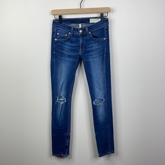 Rag & Bone Skinny Distressed Zipper Capri Jeans 25 - Picture 1 of 8